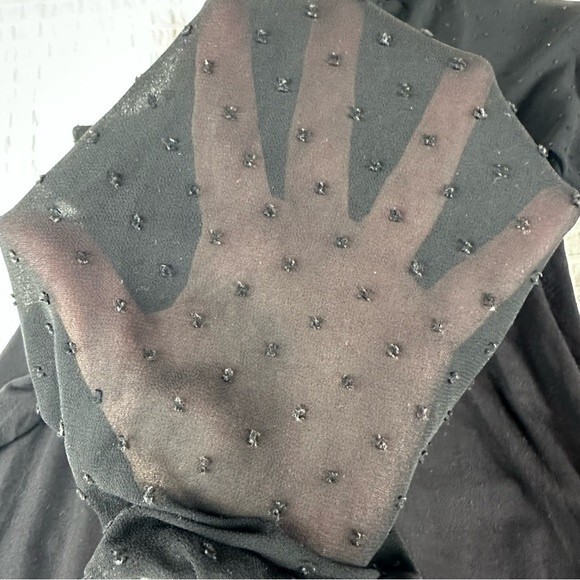 Loft Black Long Sleeve Blouse - Size MP - Sheer Swiss Dot Sleeves - Picture 5 of 8